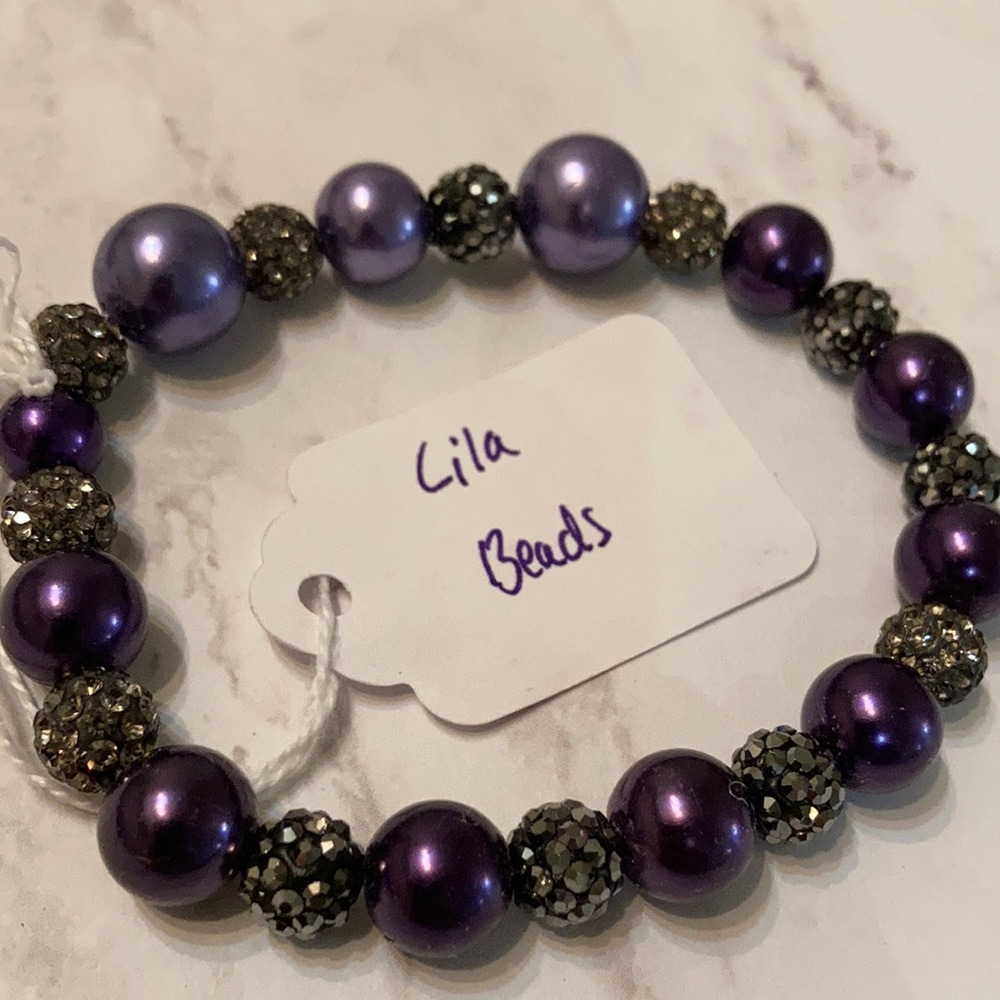 Purple pearl with crystal beads